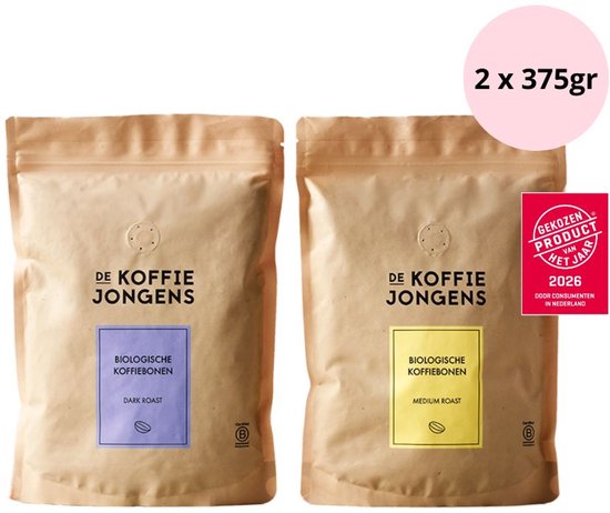 De Koffiejongens - Proefpakket - Medium Roast en Dark Roast - biologische koffiebonen - 2x375 gram