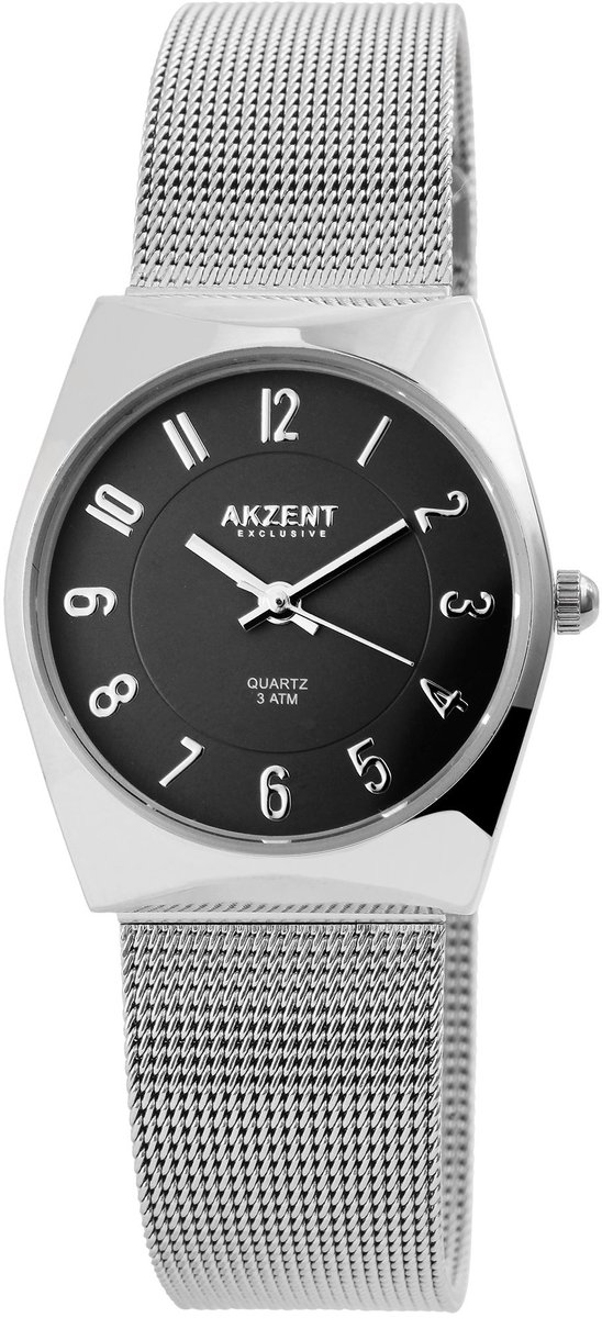 akzent-Dameshorloge-1300015-003-zilverkleurig-Milanese band-3 atm waterdicht-diameter 29 mm-duidelijke wijzerplaat