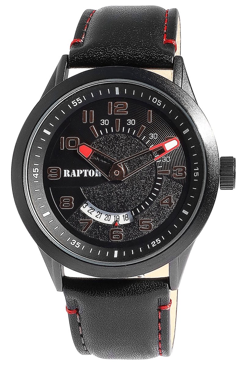 Raptor Herenhorloge van echt leer Yava Raptor herenhorloge "Yava" met leren band, datumaanduiding, 5