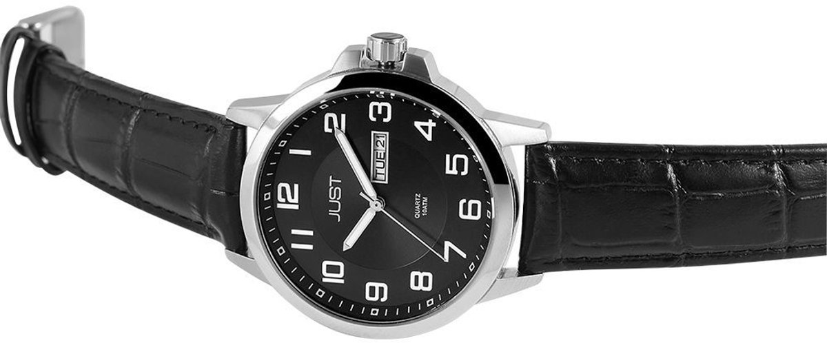 JUST Herenhorloge van echt leer Boriene echt leren band, roestvrijstalen band, 10 ATM, klassiek