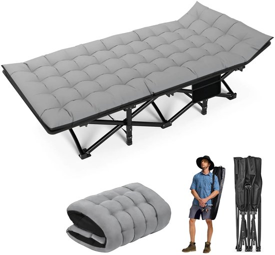 Campingbed inklapbaar met matras - 190x71x37 cm - Opvouwbaar veldbed - Logeerbed - Max 200 kg - Inclusief draagtas - Grijs van Merkloos — afbeelding 2