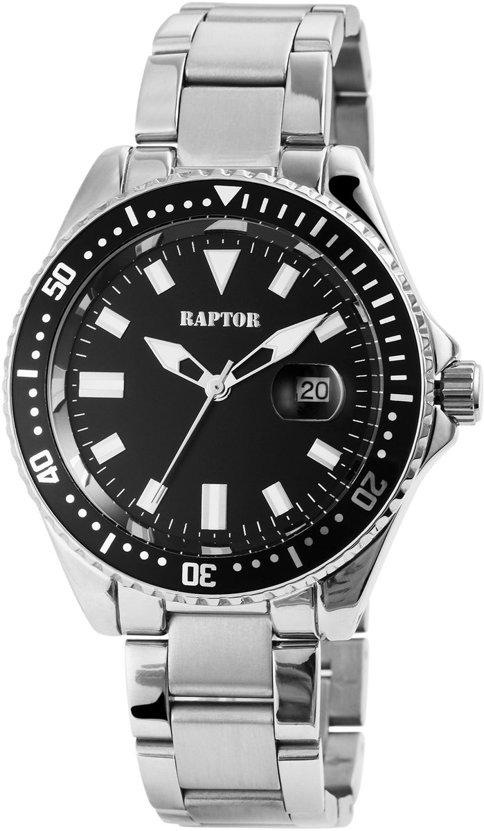 Raptor Herenhorloge van roestvrij staal Serieus met roestvrijstalen band, datumweergave, mineraalglas