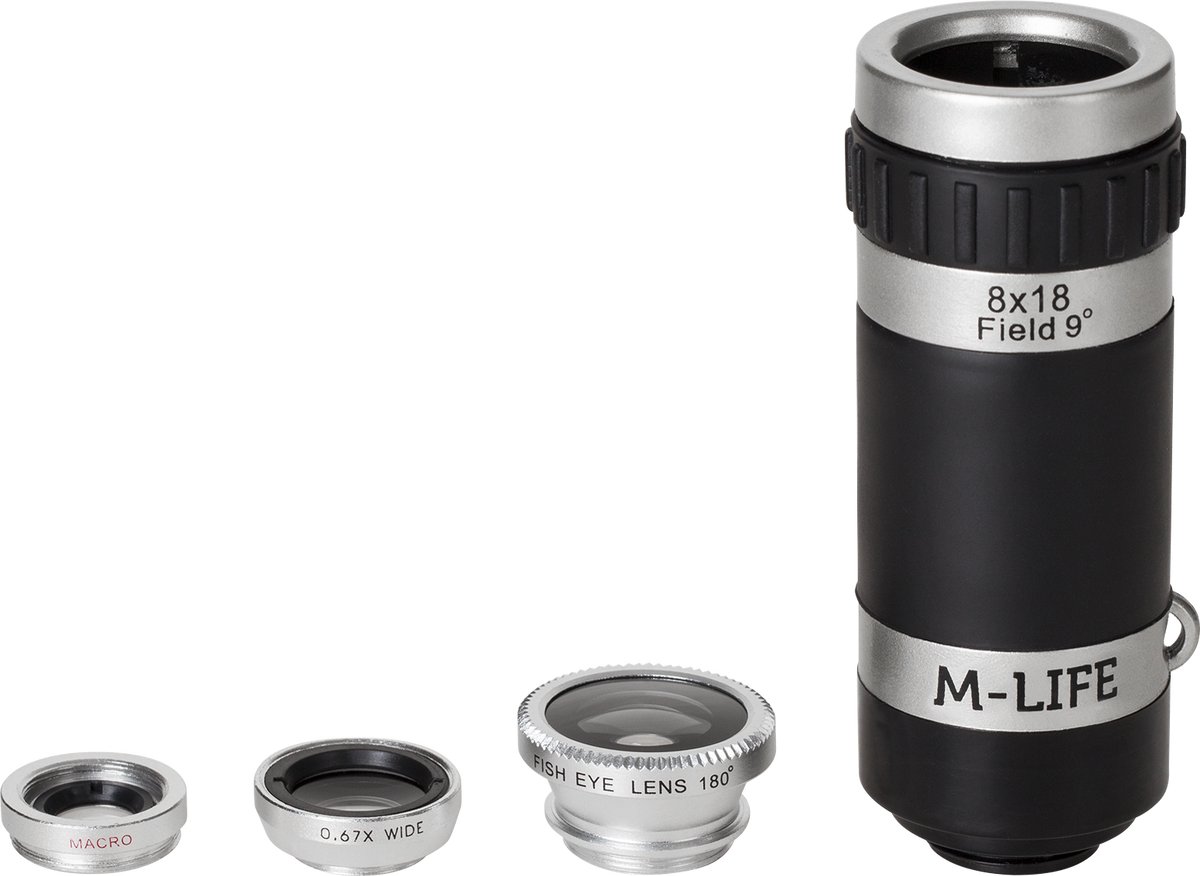 M-Life 4w1 Set - Smartphone Lens - Macro - Fisheye - Groothoek - Telelens