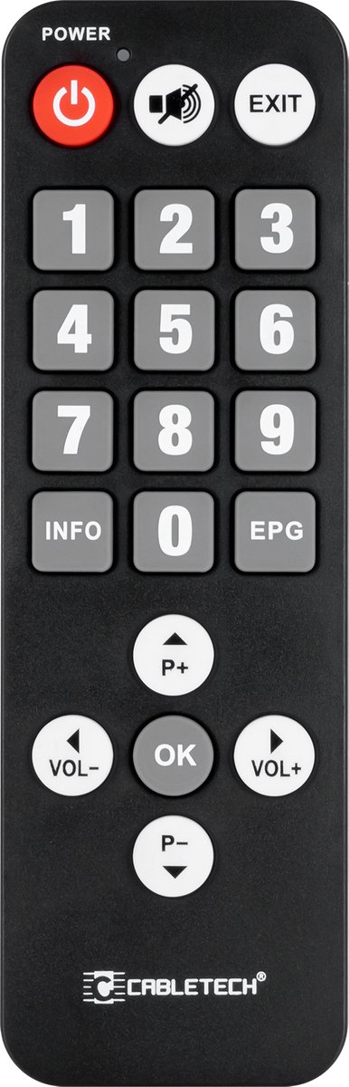 Cabletech - Universele Afstandsbediening - Grote Knoppen - DVB-T - Geschikt voor Senioren
