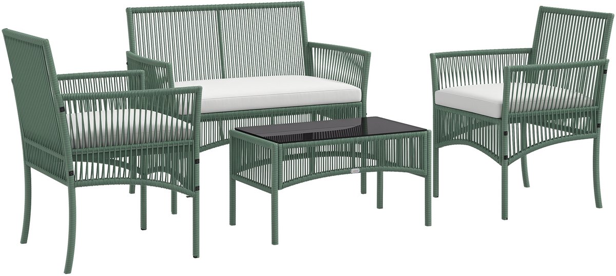 Outsunny Rattan Bankstel - Geweven Hars - 100x56x80cm - Groen