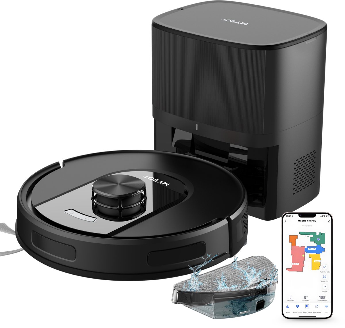MYBOT X10 PRO - Robotstofzuiger Met Dweilfunctie - 6000PA Zuigkracht - Ideaal voor Huisdierharen – Laad- & Leegstation – LiDAR Navigatie — afbeelding 1
