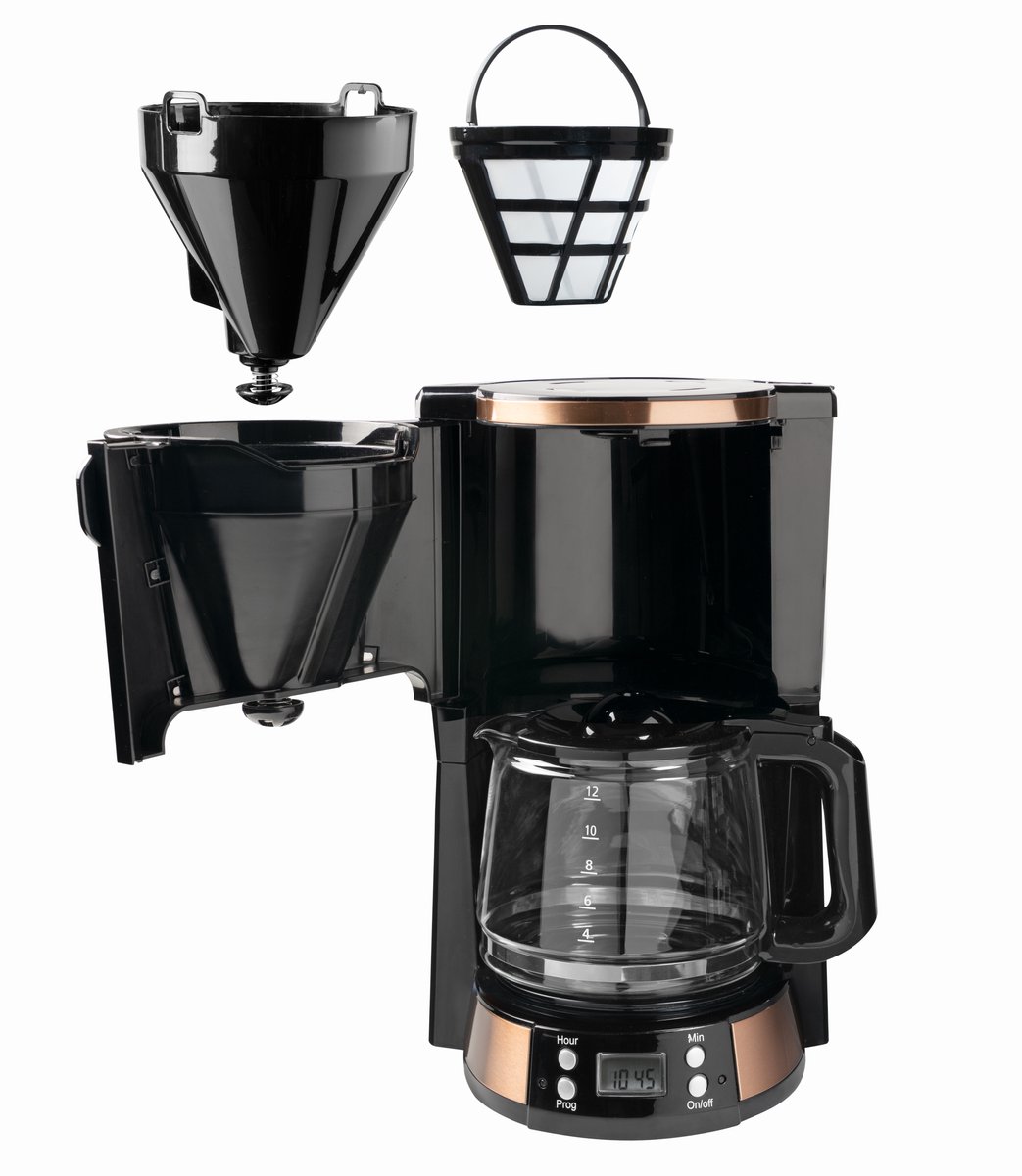 Bestron ACM800CO Koffiezetapparaat – 1,5L – 12 Koppen – Programmeerbare Timer – Warmhoudplaat – Permanentfilter – 1000W – Koper thumbnail 4