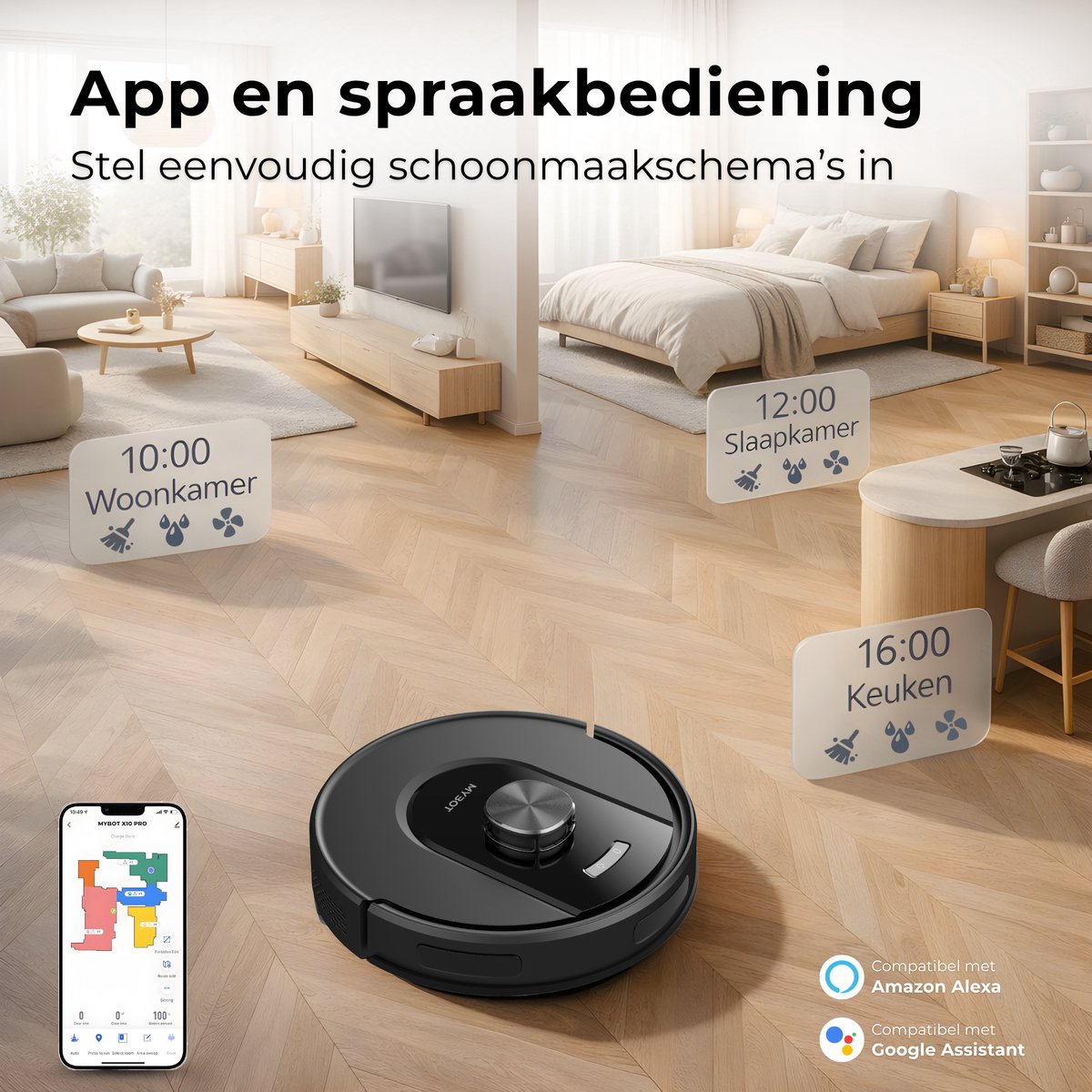 MYBOT X10 - Robotstofzuiger Met Dweilfunctie - 6000PA Zuigkracht - Ideaal voor Huisdierharen – Laadstation – LiDAR Navigatie — afbeelding 7