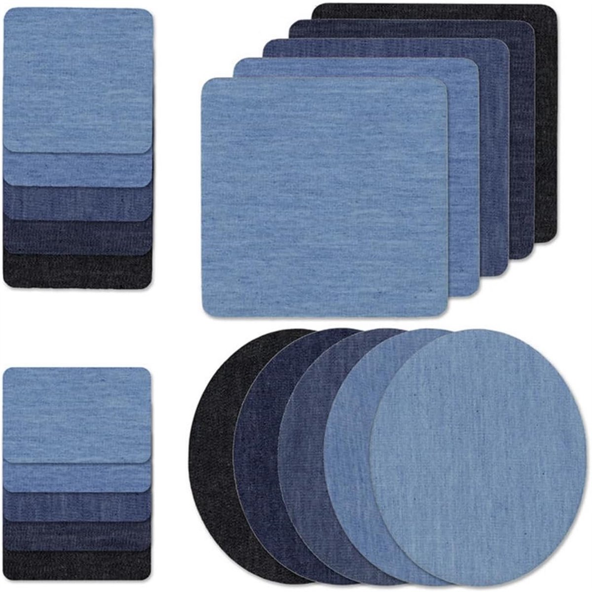 carmdering - Strijkapplicaties - Zelfklevende jeans patches - Reparatiedoek Opstrijkbaar- Luxe Set Jeans Reparatie Patches - 20 Delig Denim Strijkpatch Set - Kleding Accessoires voor DIY Broekherstel