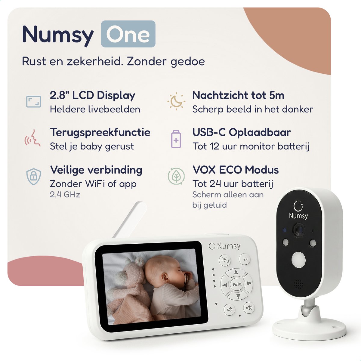 Numsy Babyfoon met Camera - Nachtzicht - afbeelding 2