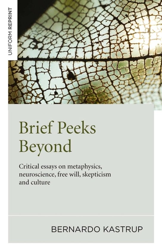 Couverture de livre intitulée 'Brief Peeks Beyond'. Arrière-plan avec la structure détaillée des nervures d'une feuille.