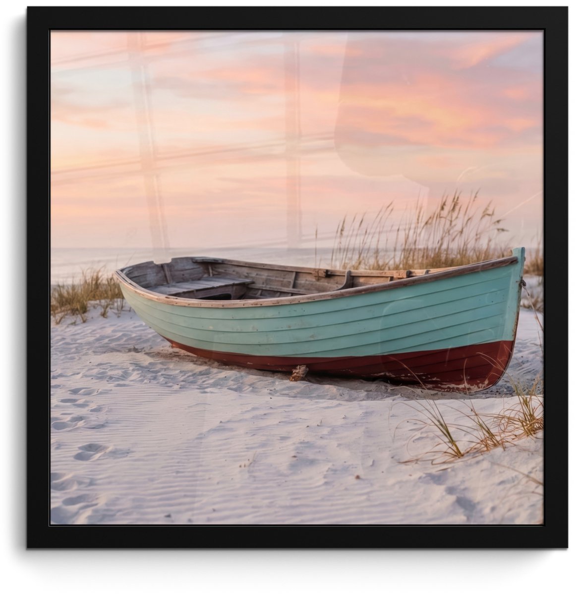 FrameYourWall Poster in lijst - Fotolijst 40x40 cm - Posters - Rustiek - Roeiboot - Zandstrand - Posterlijst zwart - Decoratie - Wanddecoratie woonkamer - Muurdecoratie slaapkamer