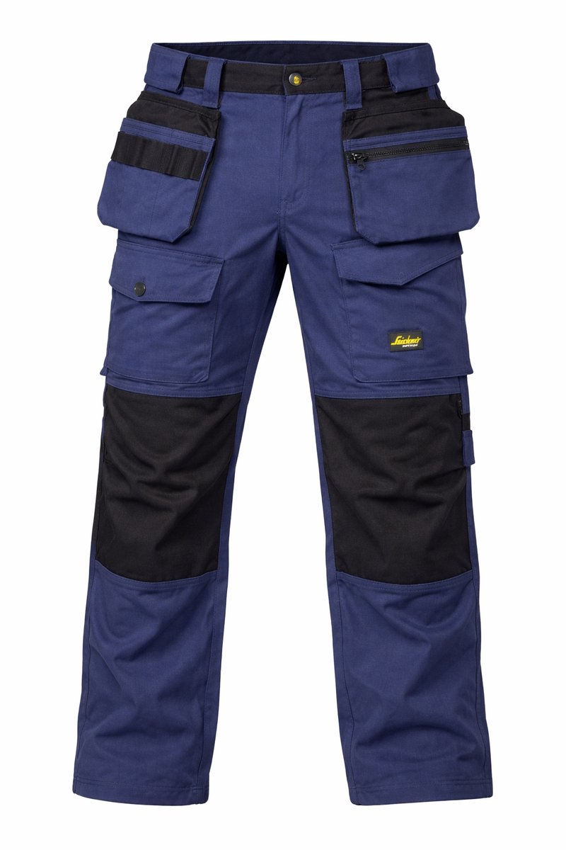 Werkbroek Heren – Snickers Workwear AllroundWork Vision Werkbroek Navy/Zwart – Maat 46 – Stretch Werkbroek met Holsterzakken en Kniebescherming