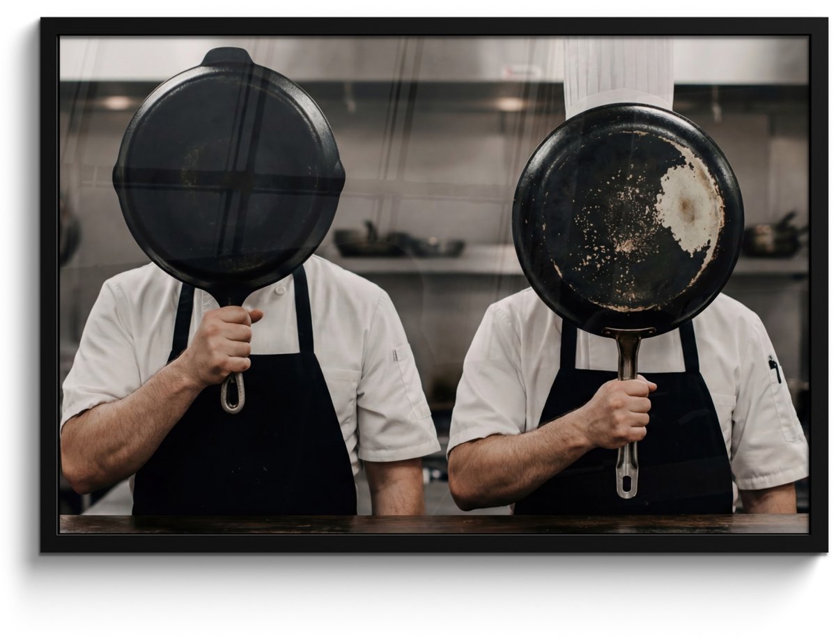 Poster in lijst - Fotolijst 90x60 cm - Posters - Koks - Koekenpannen - Keuken - Posterlijs