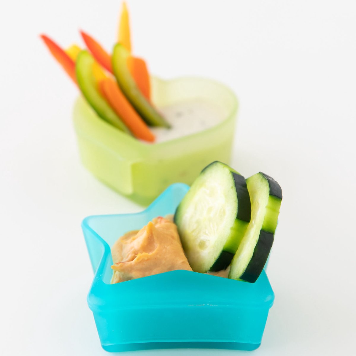 Bumkins - Little Dippers | Siliconen Dipbakjes voor aan de Rand van een Bord of Kom (2 stuks) - Blauw Jelly & Groen Jelly