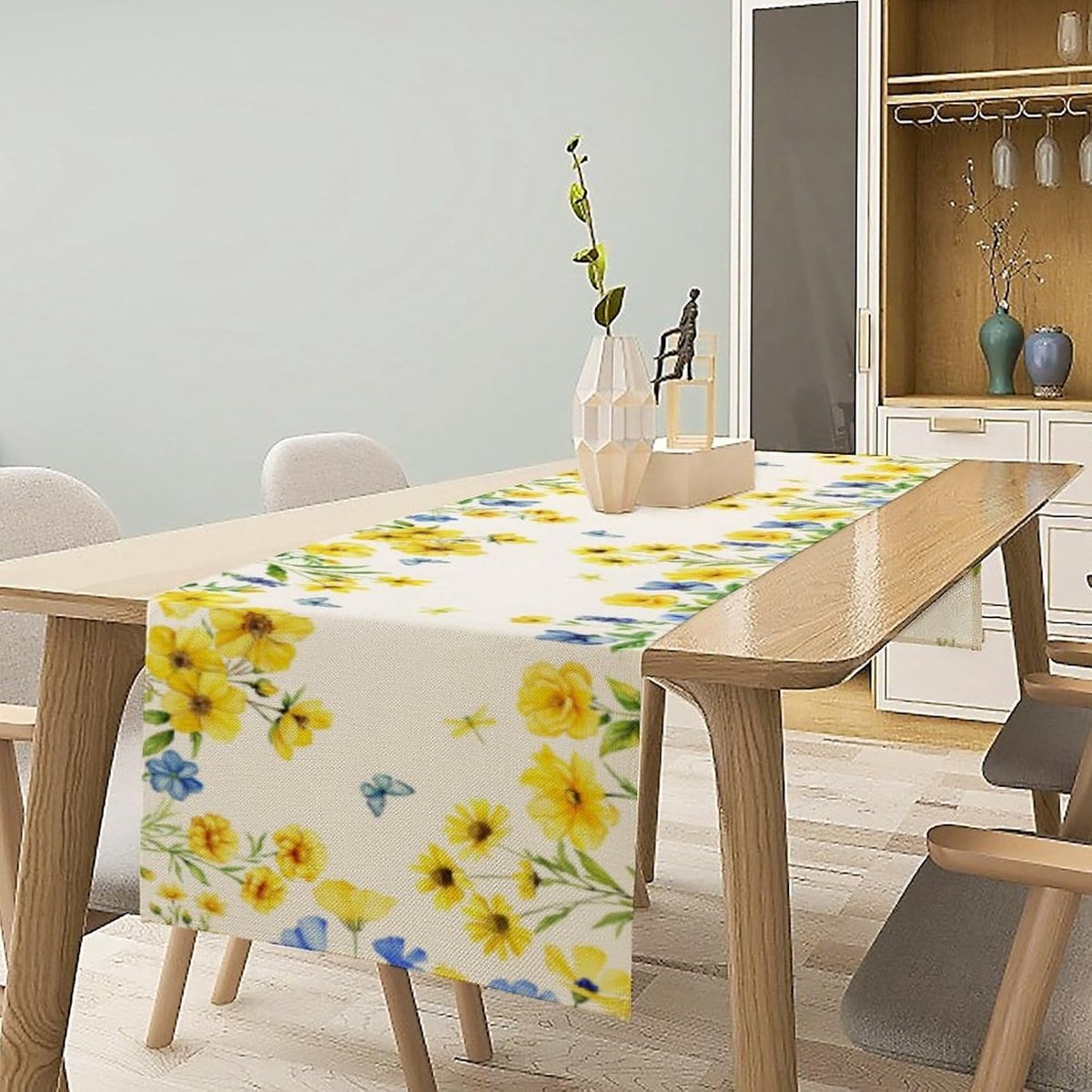 Linnen Tafelloper - Rustiek Decor - Eettafel Aankleden - Kleurrijk Bloemenpatroon - 34x138 cm