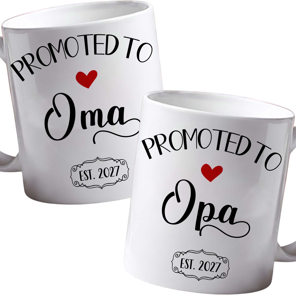 Set van 2 Mokken – Promoted to Oma & Opa 2027 – Zwangerschap Aankondiging – Cadeau voor Grootouders – Keramiek – Inclusief Cadeauverpakking
