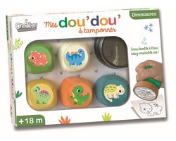 Créa Lign ® Dou Dou - 5 dino stempels - 1 intkbakje - fluwelen grip - peuter- afwasbaar - kleuter cadeau - 1 jaar