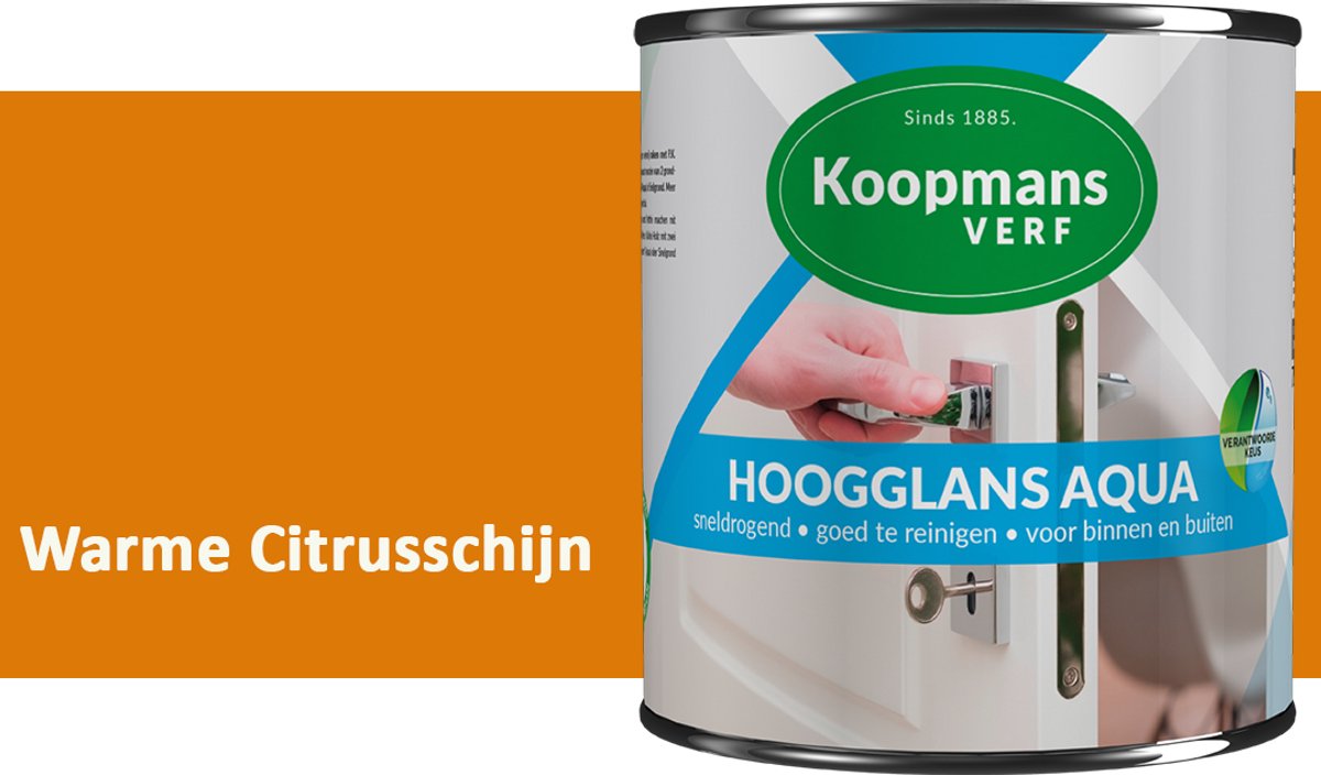Koopmans Hoogglans Aqua Lak – 2,5 l – Warme Citrusschijn – Hoogglans Verf – Sneldrogend & Biobased – Voor Binnen en Buiten – Hout & Metaal