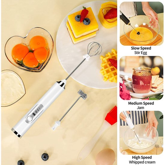 Handzame melkschuimer met USB-oplader, Geschikt voorzien van een dubbele garde/eieropschuimer en een elektrische minimixer met 3 snelheden Geschikt voor het maken van lattes, cappuccino's, warme chocolademelk en eieren. van Merkloos — afbeelding 2