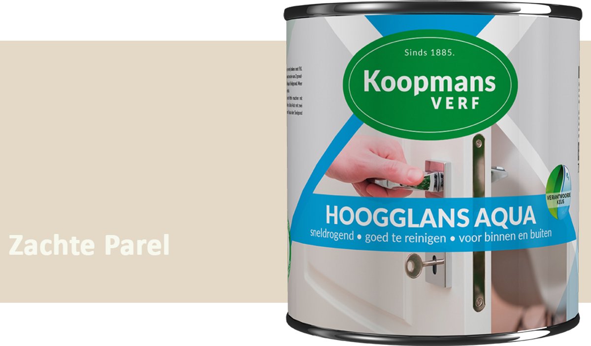Koopmans Hoogglans Aqua Lak – 750 ml – Zachte Parel – Hoogglans Verf – Sneldrogend & Biobased – Voor Binnen en Buiten – Hout & Metaal