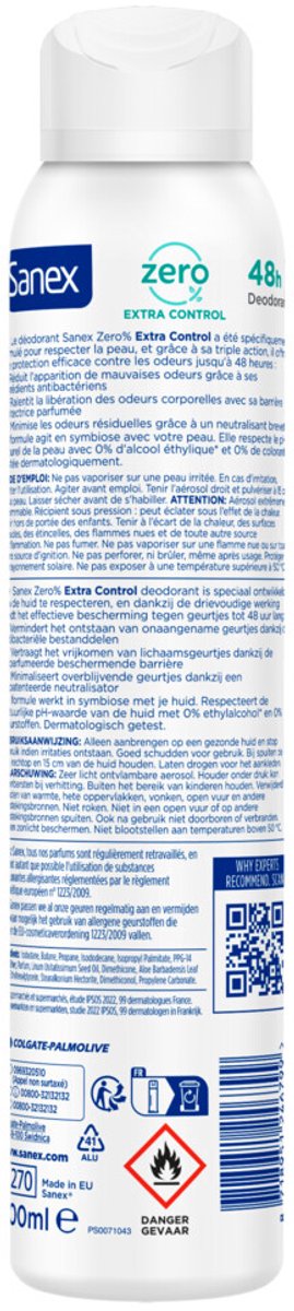 Sanex - Deodorant Spray Zero% Extra Control - 3 x 200 ml - Voordeelverpakking