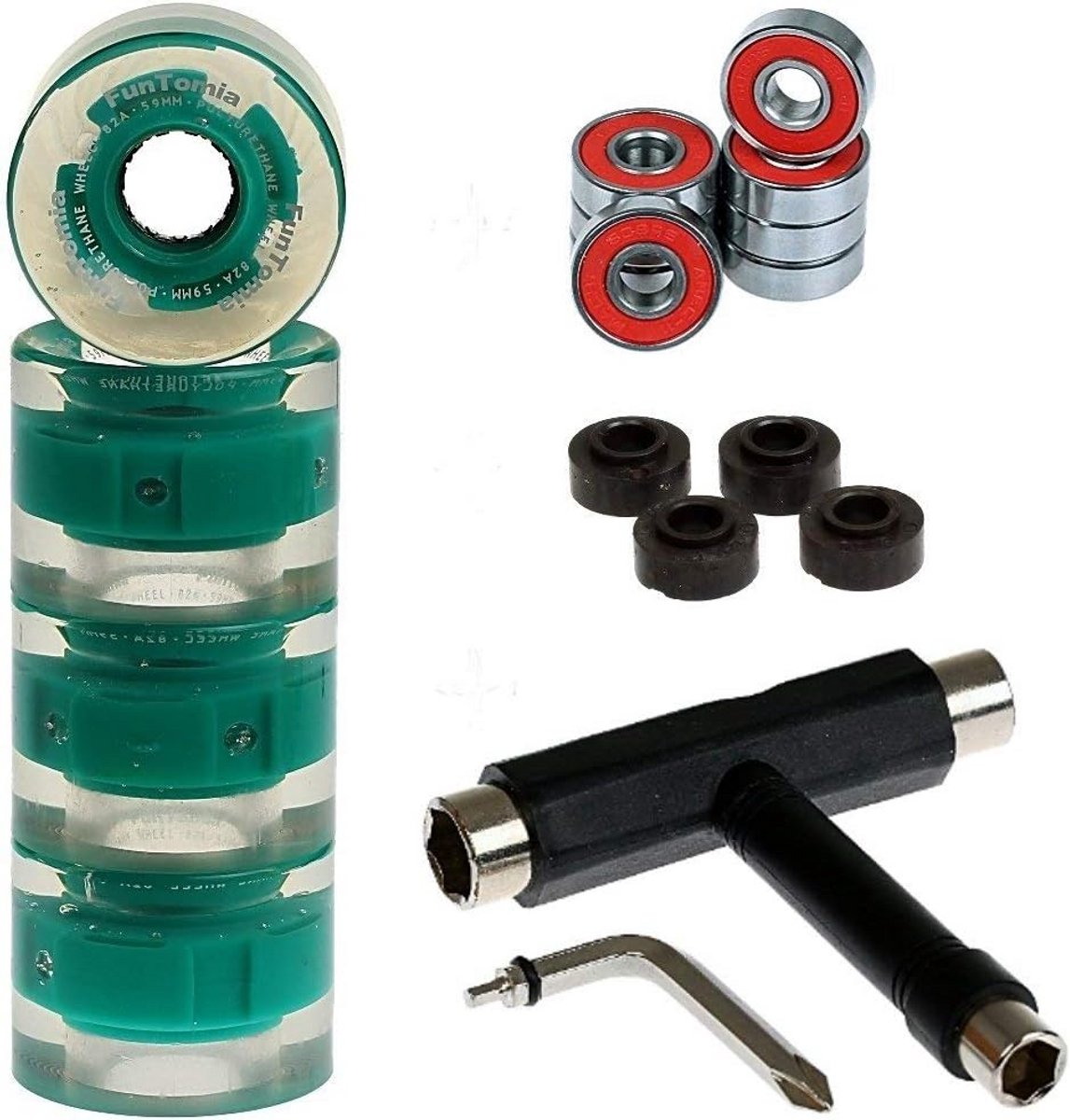 Set van 4 LED Skateboard Wielen 59mm 82A met ABEC-9 Lagers en T-Tool