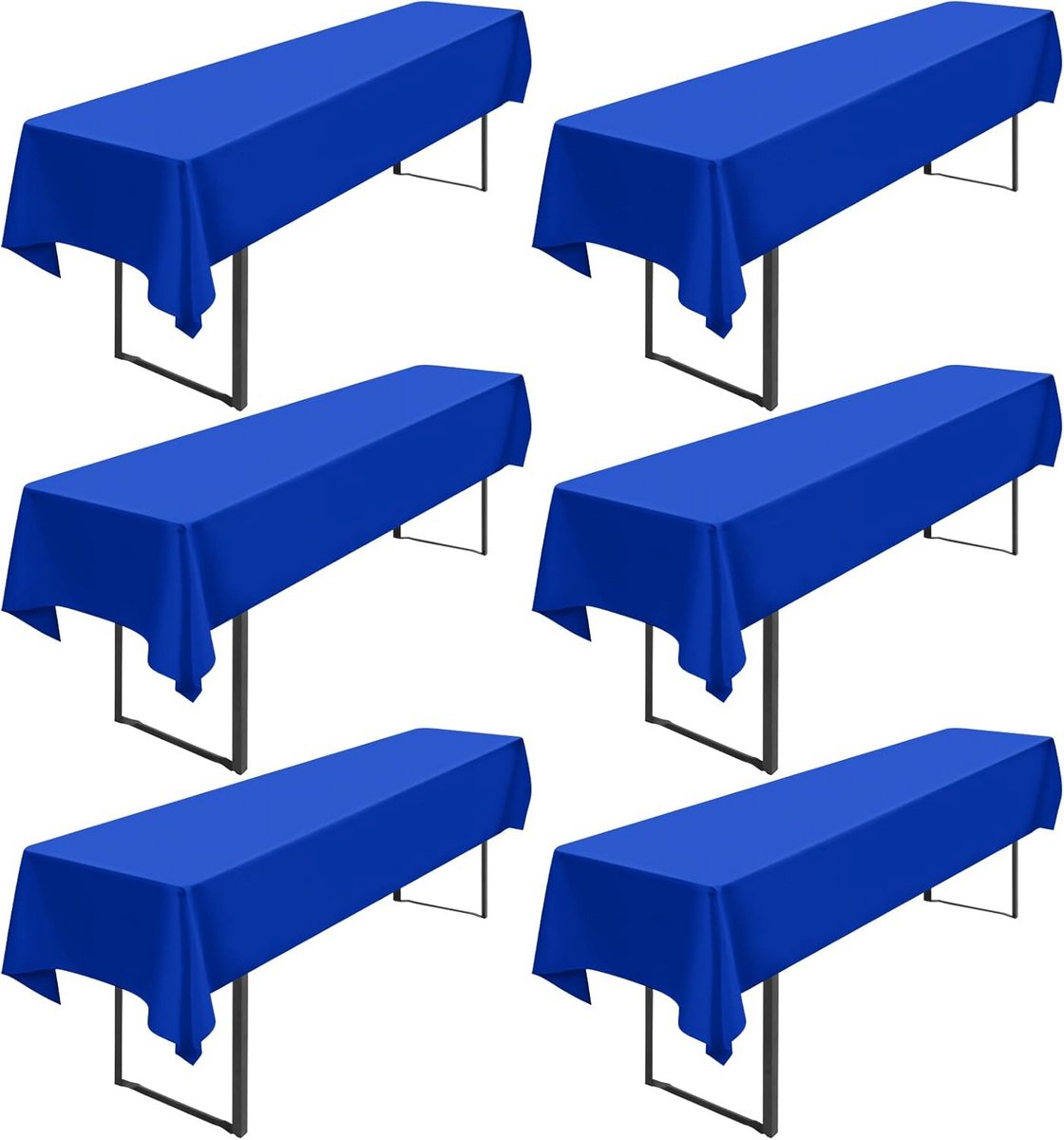 6x Koningsblauw Bierdekkleed Set 250x100 cm - Universele Feesttafelhoes Wasbaar Polyester