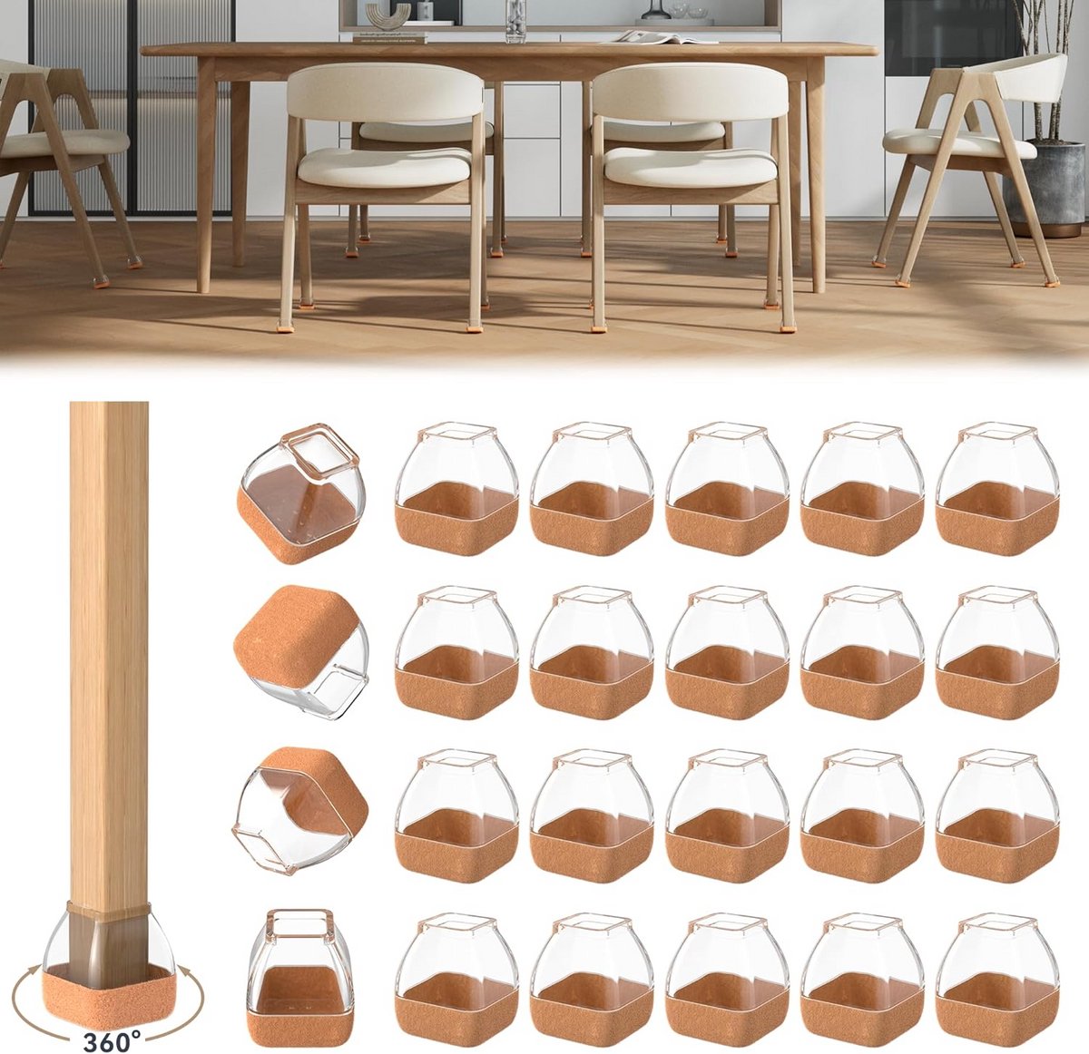 24x Vierkante Stoelpootdopjes Beschermers Onderzetters voor Houten Vloeren - Antislip, Stil