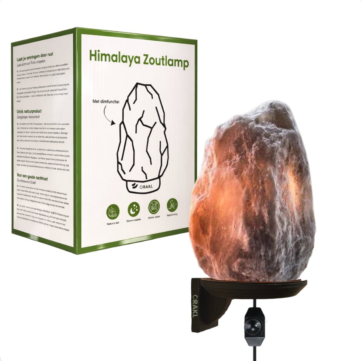 Orakl Dimbare Himalaya Zoutlamp Ari - 1-2 KG en ca. 17 cm - Nachtlamp - Wandlamp - Cadeauverpakking Grijs