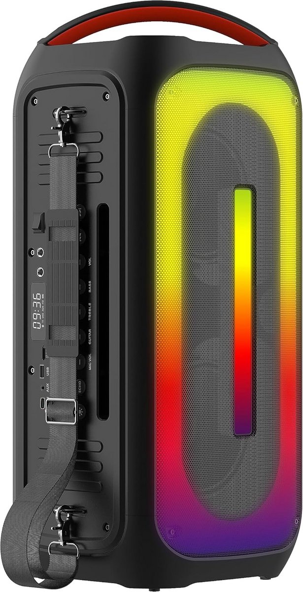 Draagbare Bluetooth Partyluidspreker met LED Verlichting, Microfoon & Gitaar Ingang