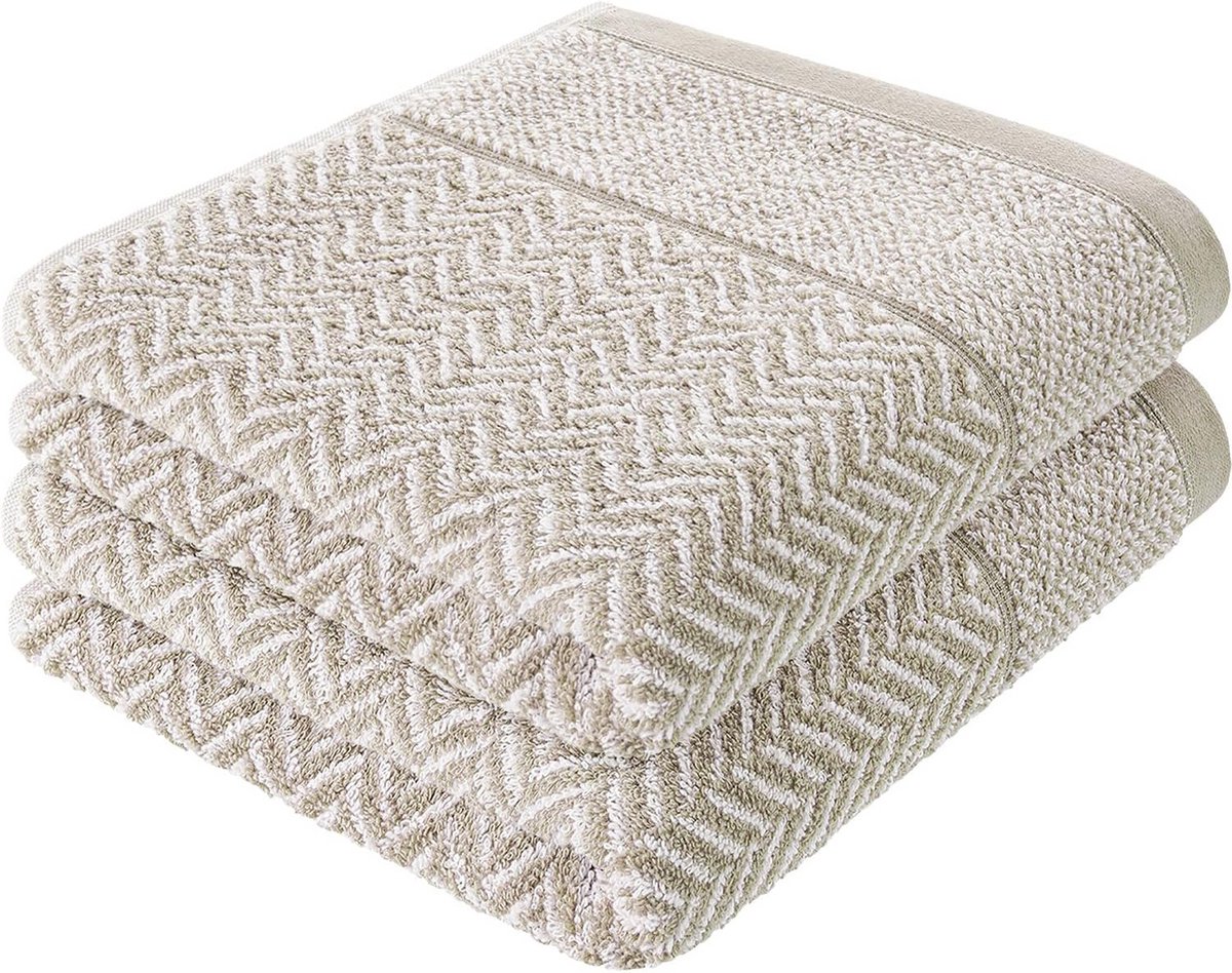 Set van 2 douchehanddoeken 70x140 cm 100% katoen zacht zigzag patroon