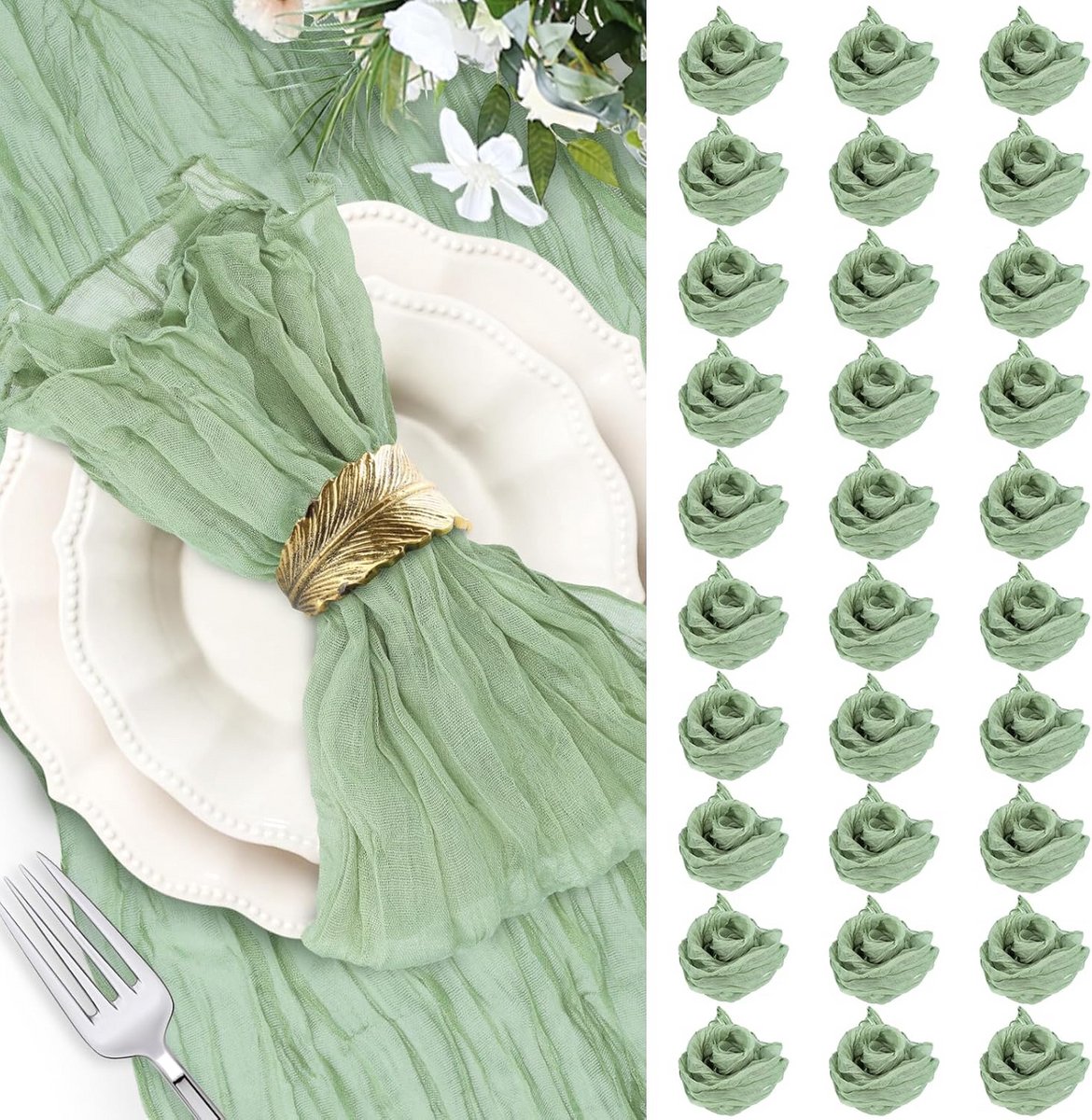 Set van 30 Boheemse Groene Stoffen Servetten - 50x50 cm - Zacht & Rustiek Linenservet