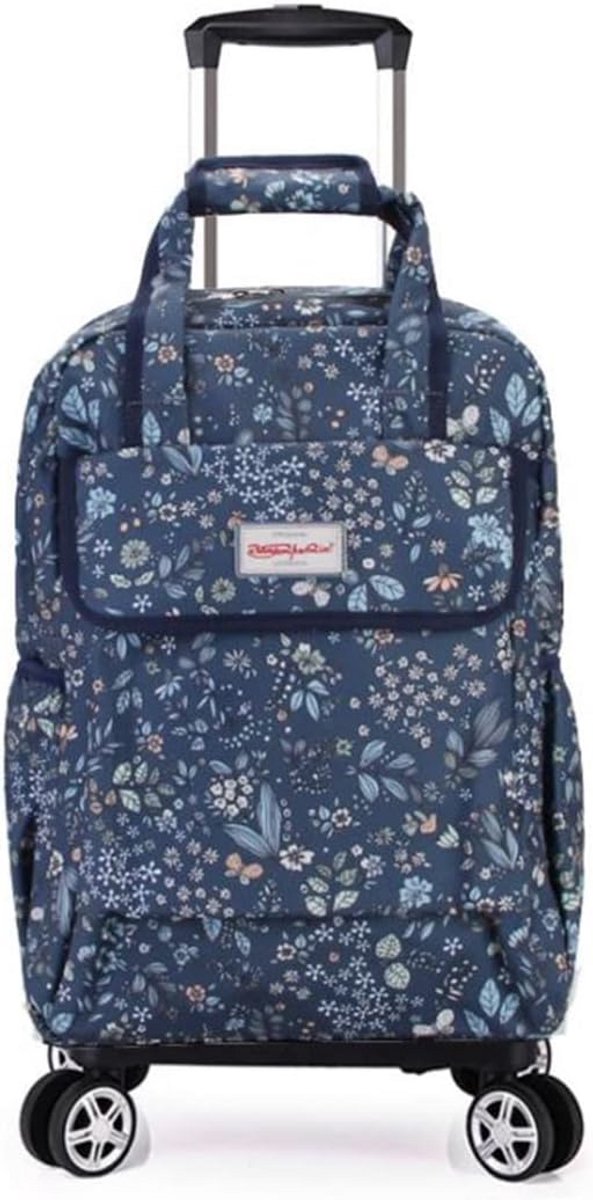 Opvouwbare boodschappentrolley met 4 wielen en telescopische handgreep - donkerblauw