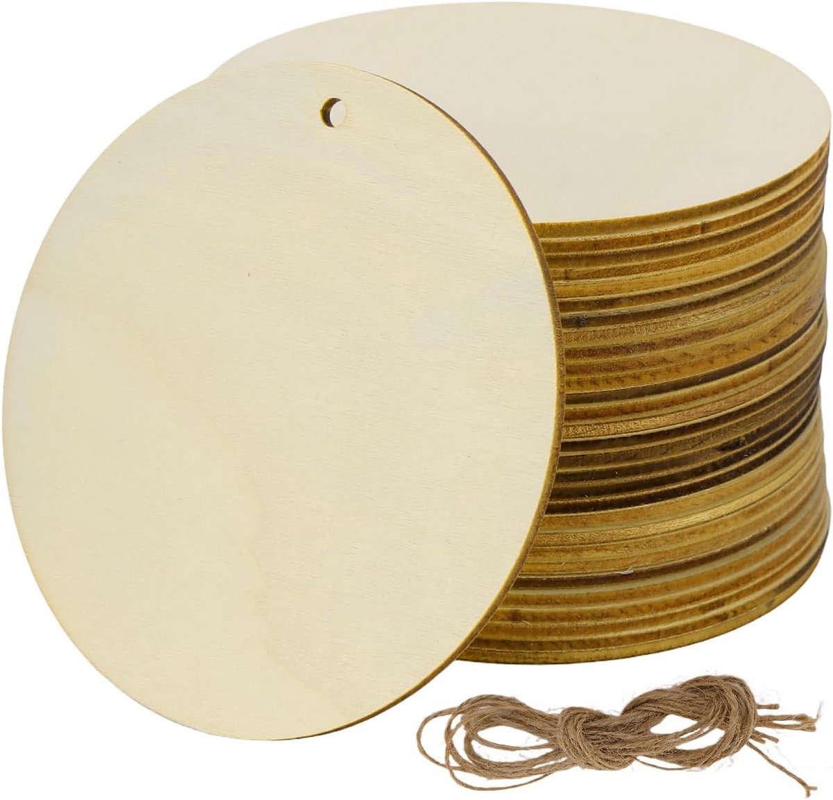 30x Houten Cirkels met Gaten 10 cm Diameter - Natuurlijk Onbewerkt Hout