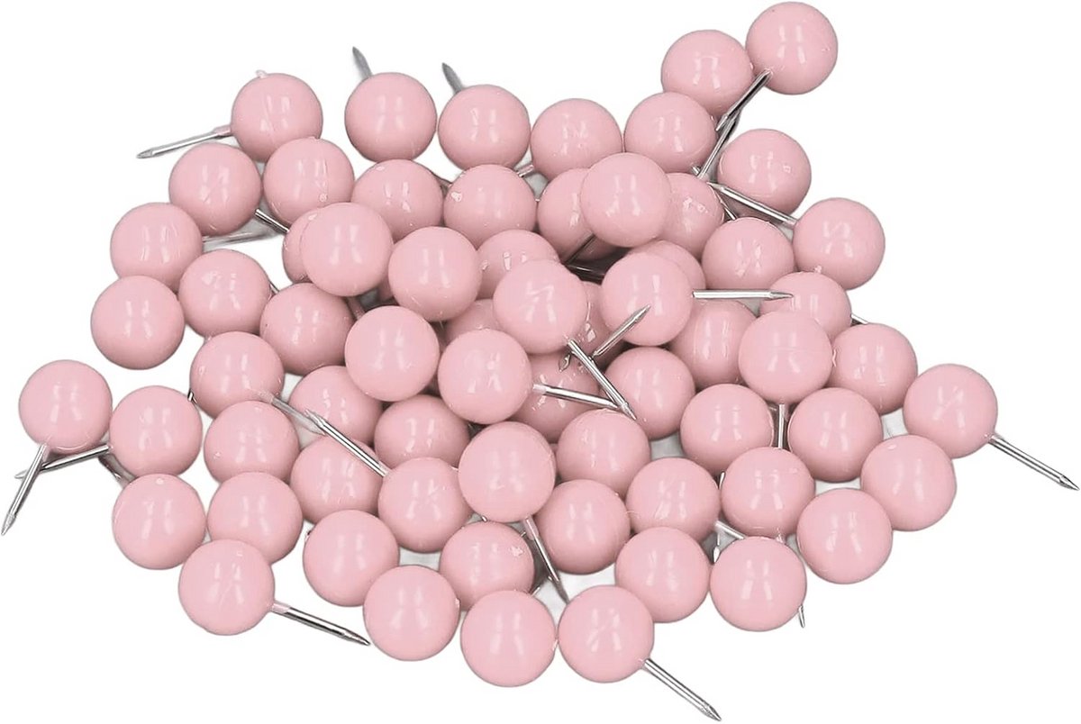 100 Stuks Steekprik Nagels met Ronde Kop en Metalen Punt - Inclusief Opbergdoos (Roze)