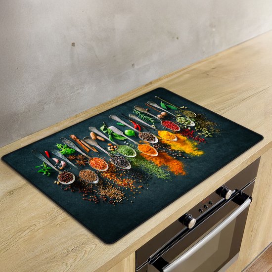 KitchyMist Inductie Beschermer 78x52 cm - Kruiden en Specerijen Lepels - Kookplaat Beschermer - Afdekplaat voor Kookplaat - Inductie Mat - Spatscherm Achterwand Keuken