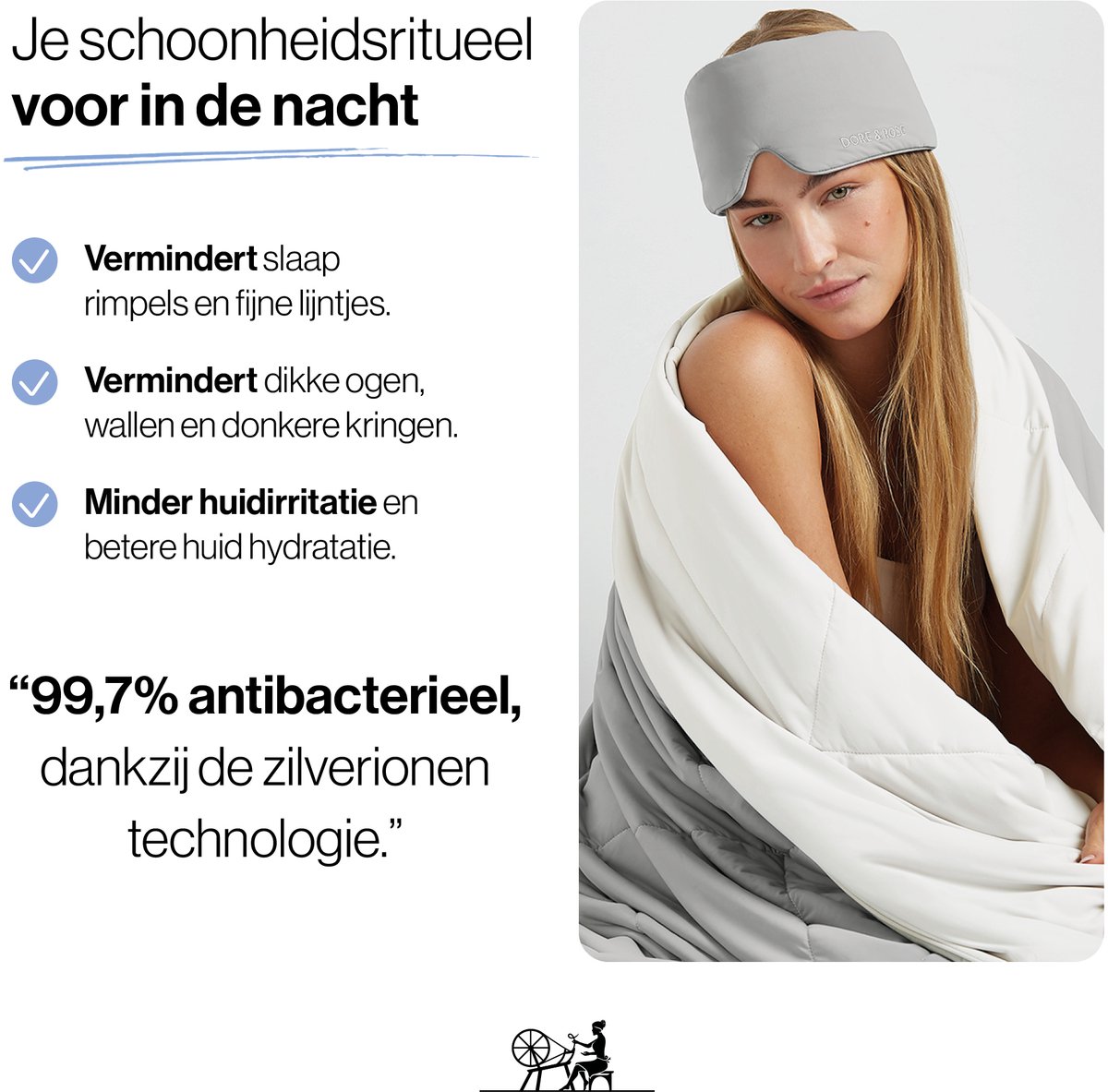 Dore & Rose - Cooling Slaapmasker - Verkoelend Oogmasker - Zijden Slaapmasker Met Verkoelende Functie - Deep Sleep Mask - Eye Mask - Verduisterend - Wallen - Grijs — afbeelding 5