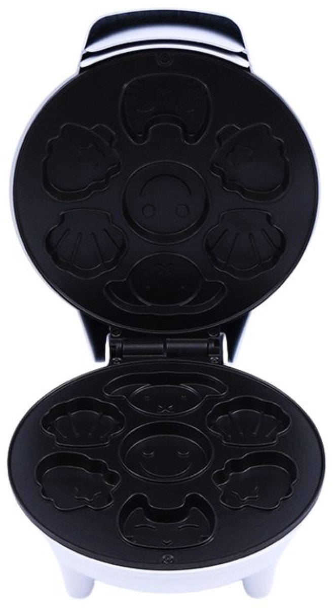 Wafelijzer met Figuren 1200W - Wafelmaker & Koekjesmaker met Diverse Patronen - Anti-aanbaklaag - 20x20 cm - Wafelijzer met Leuke Vormen (Kat, Hond, Smiley) - Kinder Wafels - Compact - Wit - 78465 van aayan — afbeelding 4