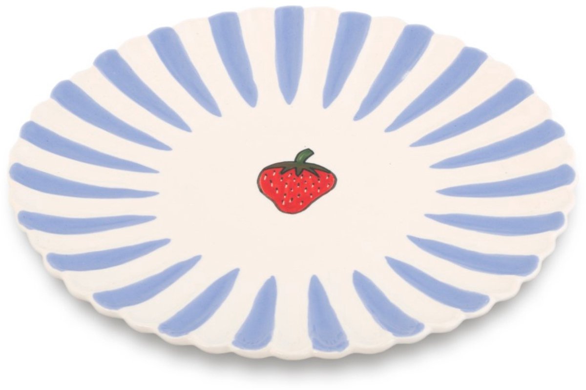 Dinerbord Fruity Strawberry – Paars/Wit – Aardewerk – ø 28 cm - Dishes & Deco