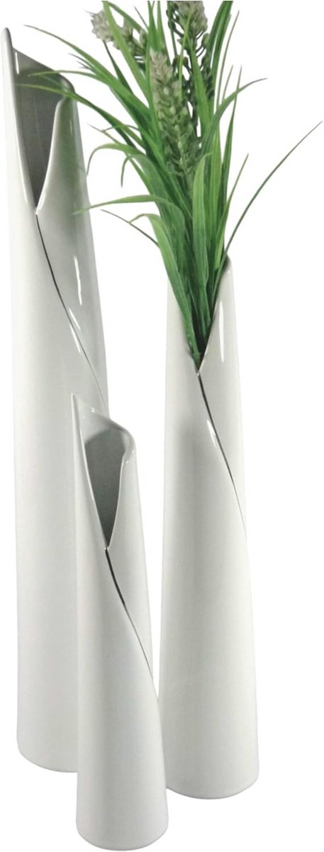 Set van 3 Witte Keramische Vazen - Modern en Minimalistisch voor Pampasgras en Bloemen