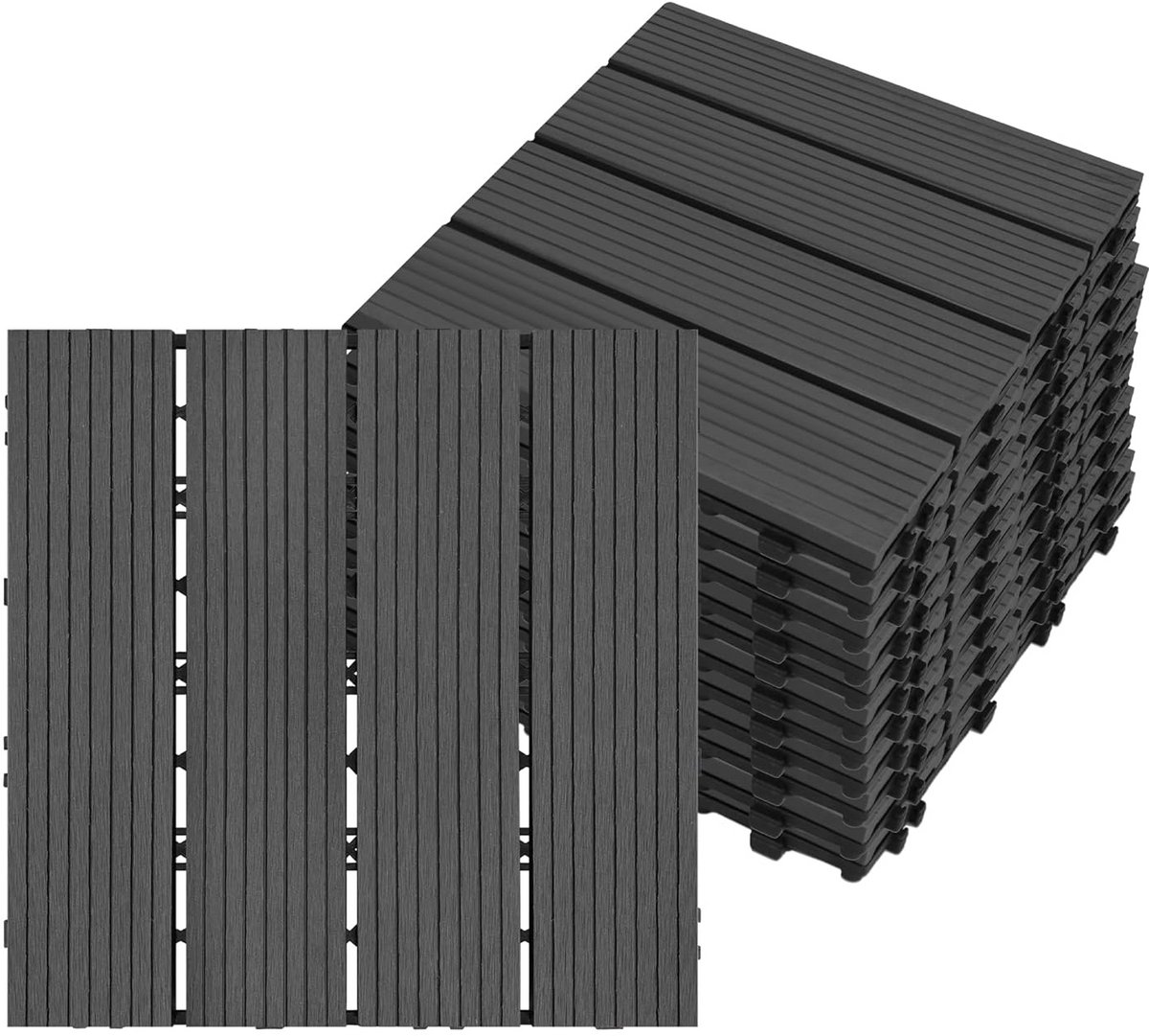 55 stuks WPC Balkontegels Antraciet Houtlook Kliksysteem Tuintegels Terrastegels Kunststof