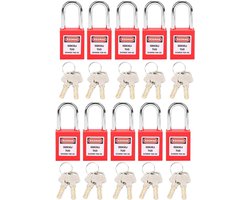 Hangslotenset - 10-delig - 38 mm - veiligheid - nylon - dag-uit-hangslotenset - isolatietechniek - 20 stuks - Loto-hangslot (rood)