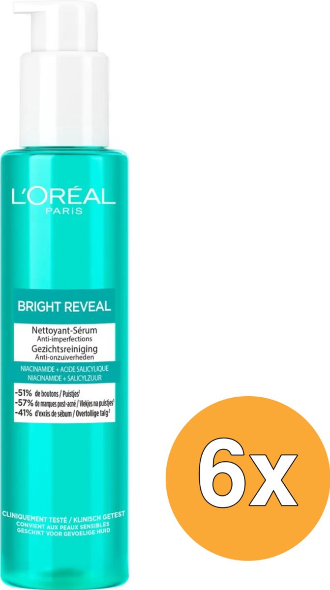 6x L'Oréal Paris Bright Reneal Gezichtsreiniger Schuimend Niacinamide (150 ml)