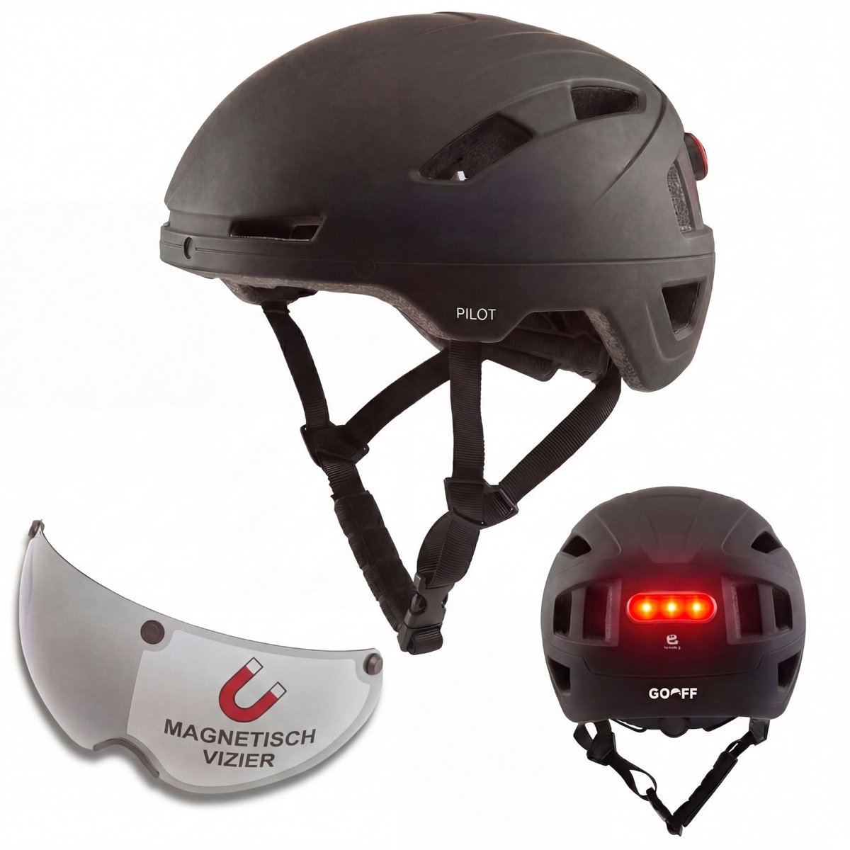 Bol.com GOOFF® Pilot 3-in-1 Snorfiets Helm met Verlichting en Vizier - Speed Pedelec Fietshelm voor Volwassenen - NTA 8776 - Sno... aanbieding