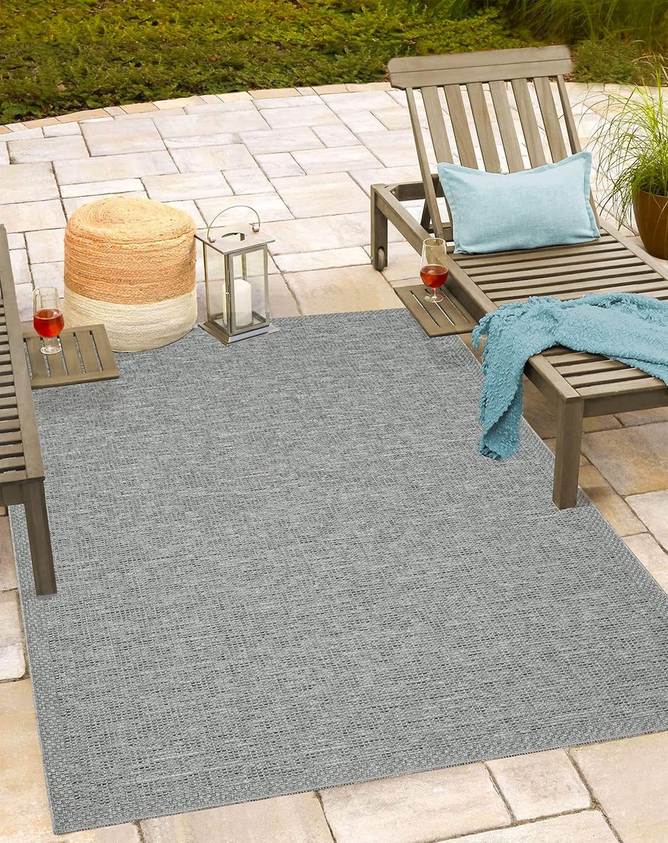 Vlakgeweven Binnen/Buiten Tapijt Boho Stijl Grijs 140x200 cm - Geschikt voor Vloerverwarmi