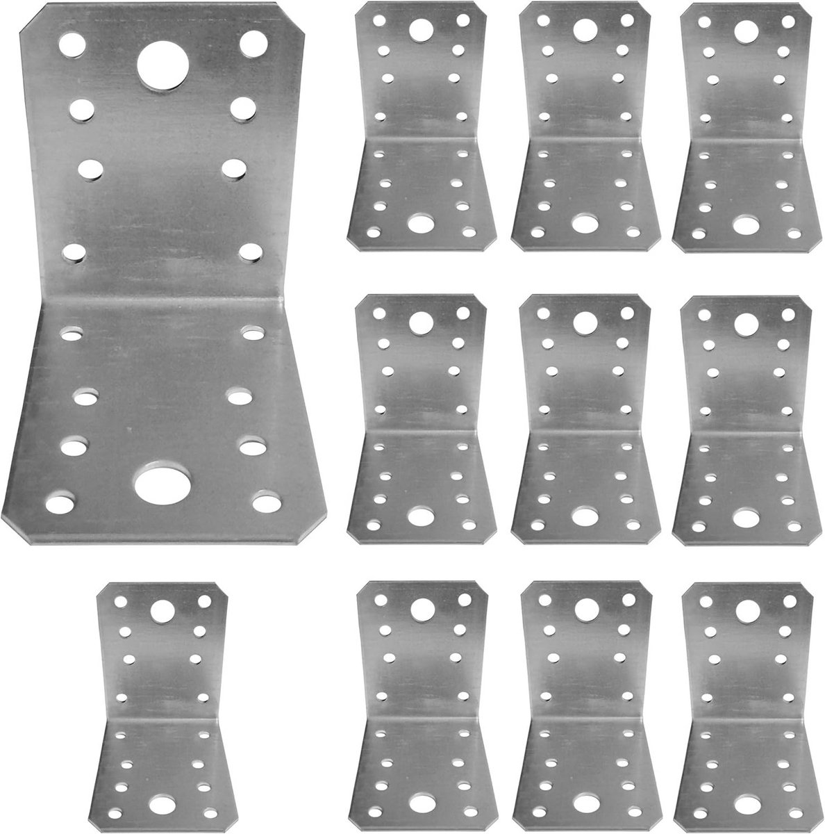 Set van 10 Stuks Zware Vierkante Hoeksteunen Gegalvaniseerd Staal 70x70x55 mm voor Houtconstructie