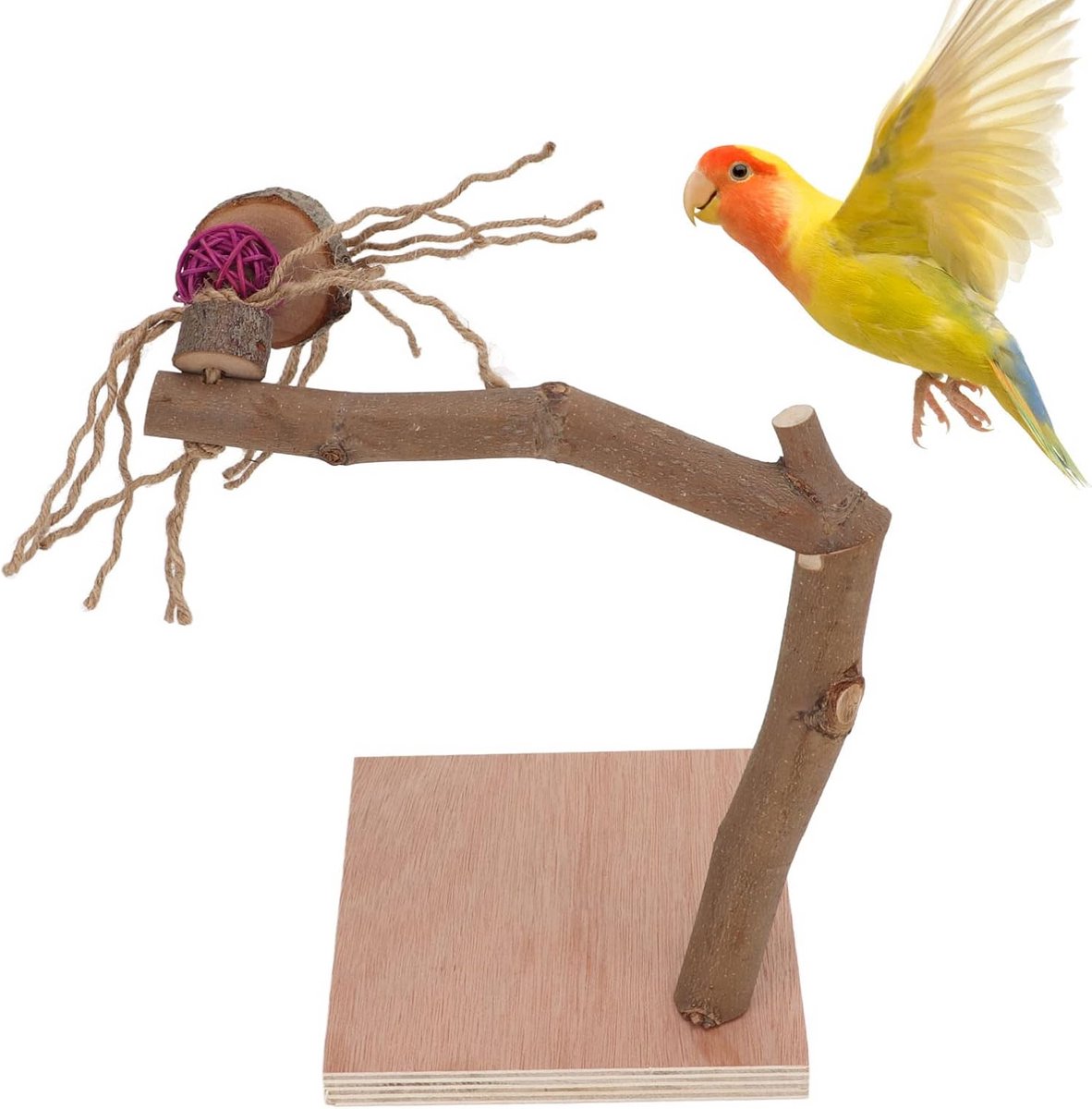 Houten Speelstandaard voor Papegaaien en Vogels - Natuurlijke Klimboom en Kooiaccessoire