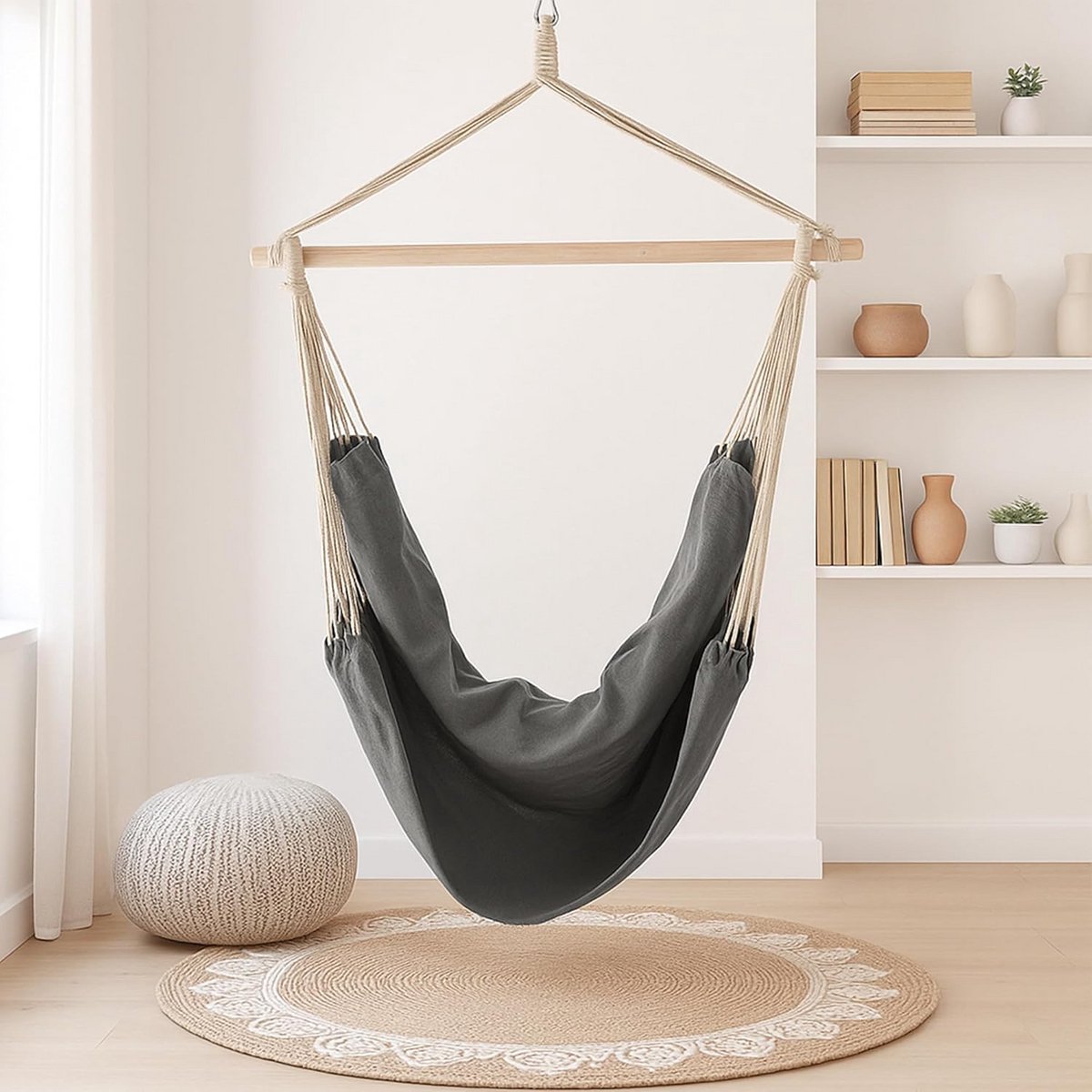Comfortabele Grijze Katoenen Hangstoel 100x100 cm Zacht en Stevig