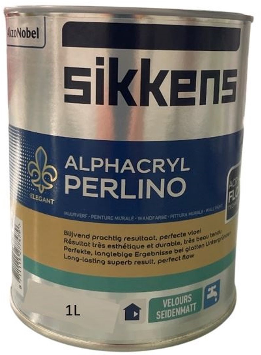 Sikkens Alphacryl Perlino - Afwasbare fluweelachtige Isolerende muur en plafondverf - 1 L - RAL 9016 Verkeerswit